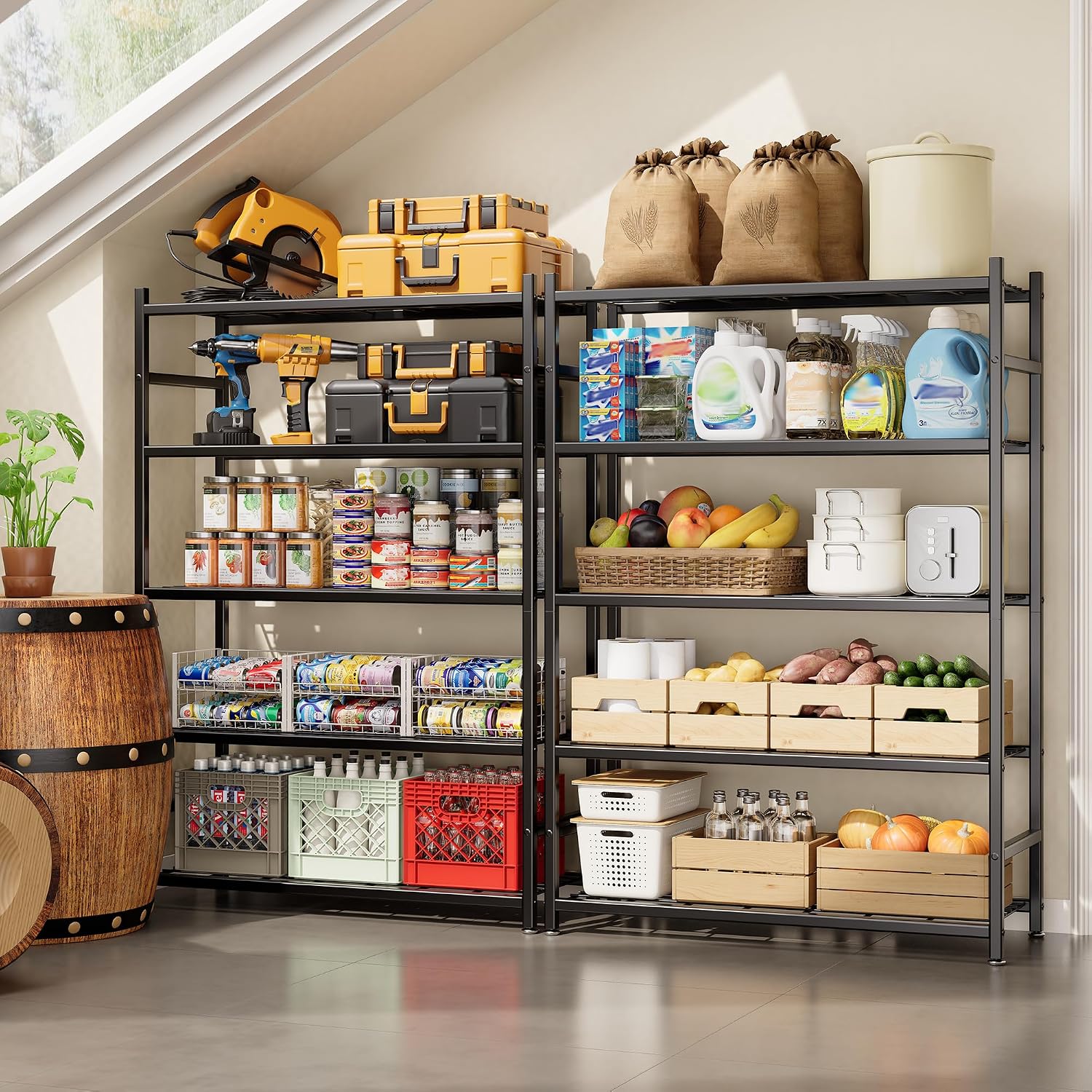 5-Tier Industrial Metal Shelving Unit with Leveling Feet-Heavy Duty Powder Coated Storage Shelves for Garage Kitchen More Black