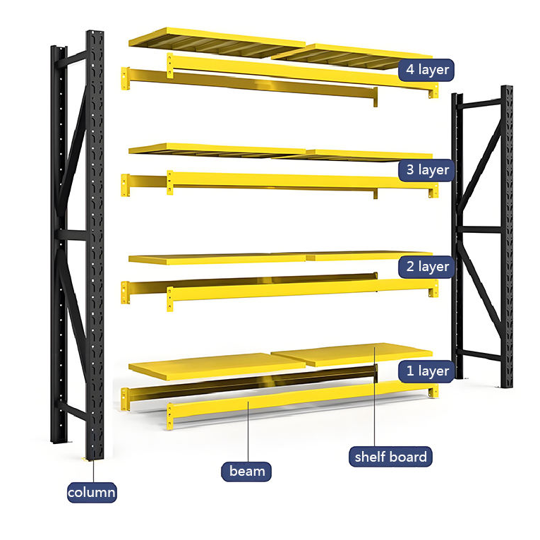 Custom Heavy Duty Shelving 300 Kg Layer Garage Black 4 Tier Warehouse Storage Metal Stacking Shelf Rack for Warehouse