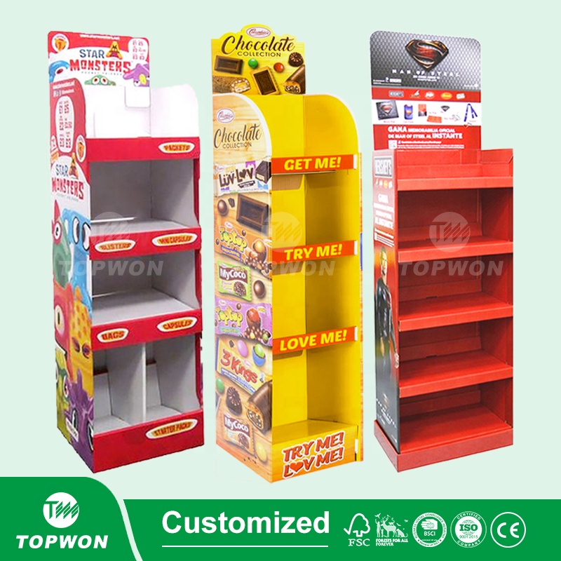Custom Supermarket Retail Display Shelves 3 4 5 Tier Cardboard Floor Display Rack Shelf Cardboard Product Display Stand