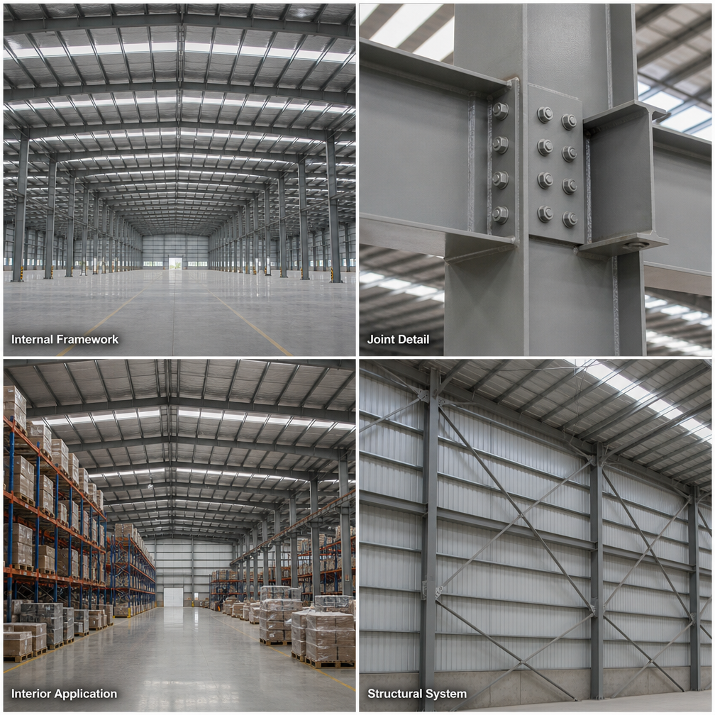 Hot-Rolled Column-Free I-Beam Frame Steel Structure Warehouse Building For E-Commerce Hub Ventilated Engineer Supported