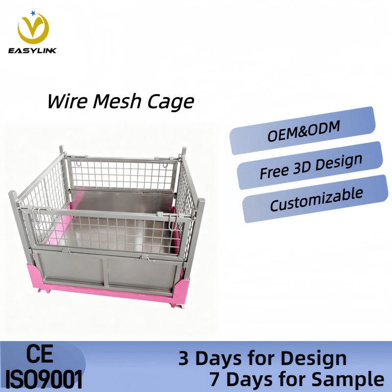 Foldable Steel Mesh Powder Coated Heavy Duty Stackable Storage Bin for Smart Warehouse &amp; Racking