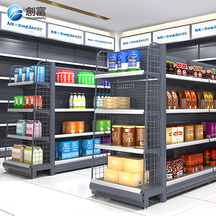 Customizable Heavy Duty Double-Sided LED Metal Display Racks 5-Tier Boltless Rivet Storage Shelves for Supermarket Systems