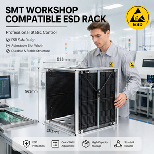 535*530*563mm New SMT Antistatic ESD Aluminum Conductive PP Push-Back Pallet Rack Galvanized Surface 50 Pcs PCB Stacking Shelves