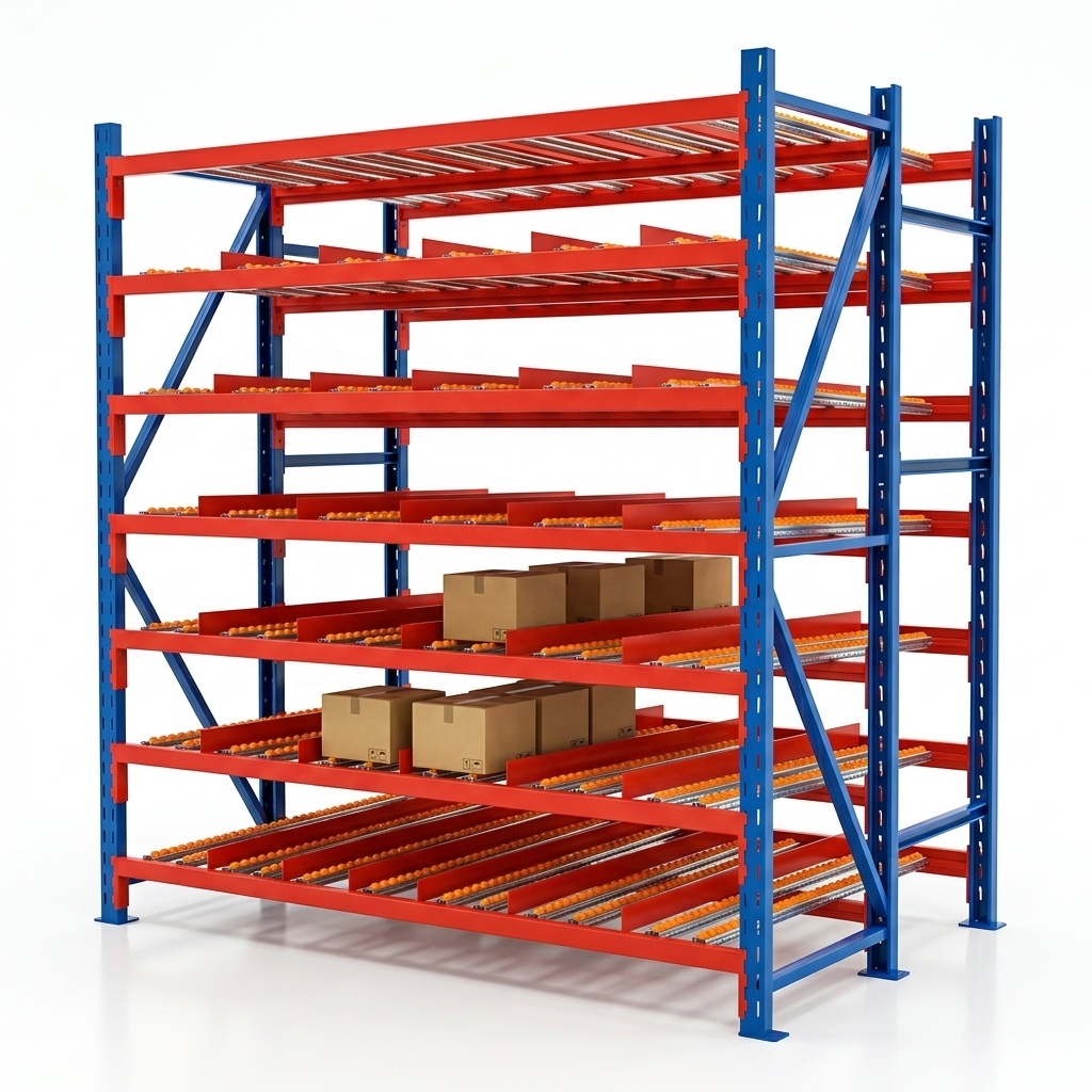Industrial Carton Flow Rack Durable Cold Rolled Steel Roller Rails Corrosion Protected for Efficient FIFO
