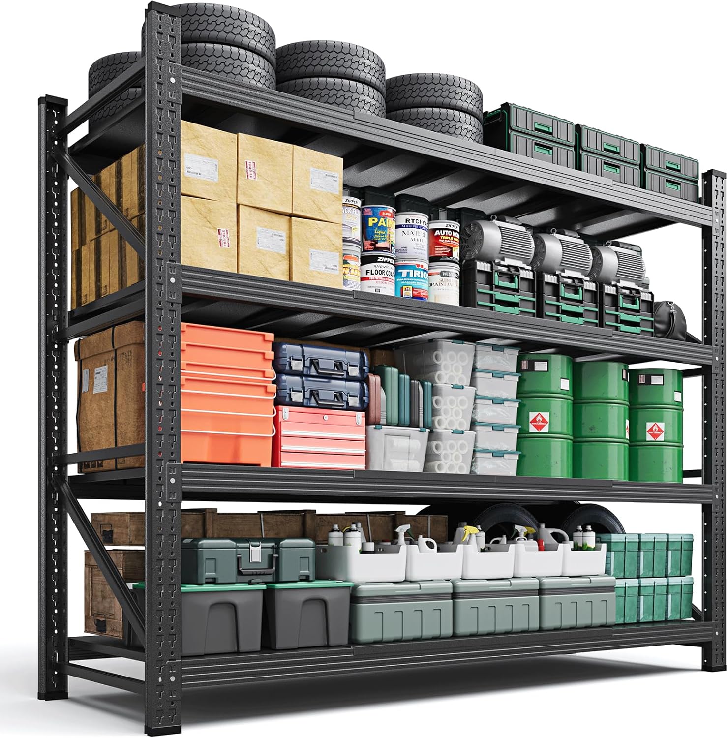 71.3" W Metal Storage Shelves,5000LBS Heavy Duty Garage Shelving Units, 4 Tier Adjustable Utility Rack Shelf,Large Industrial