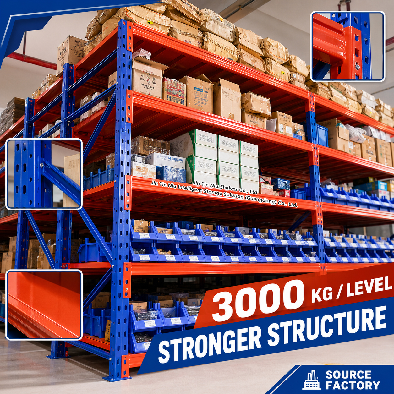 3000KG Custom Steel Deck Storage Rack for Plastic Bins and Small Parts Warehouse Shelves Racking System