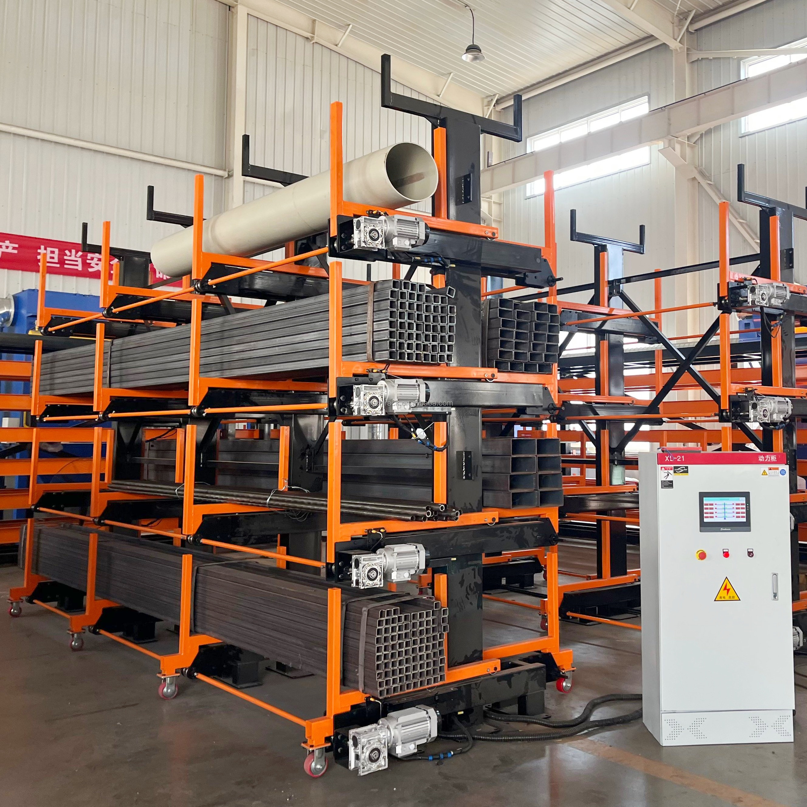 Motor Driven Telescopic Cantilever Rack for Efficient Steel Pipe Profile Warehouse Storage