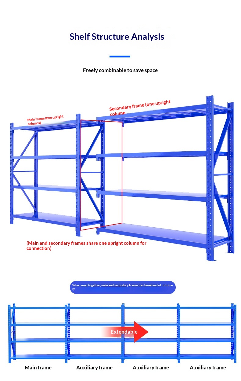 Multi-tier Light Medium Heavy-Duty Warehouse Shelving; Steel Racking Storage Rooms; Thickened Floor-Standing Storage Racks China