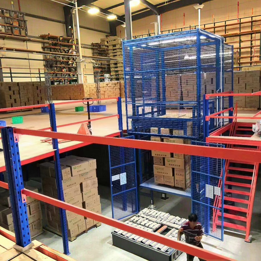 Two-Storey Indoor Steel Platform Racking Multi-Shelving Units Ladder Stairs for Pallet Storage Cargo Storage Equipment for