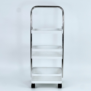 Rolling Three-Tier Stainless Steel Kitchen Storage Rack with Adjustable Height Brake Mobile Floor Cart Standing Type Non-Folding