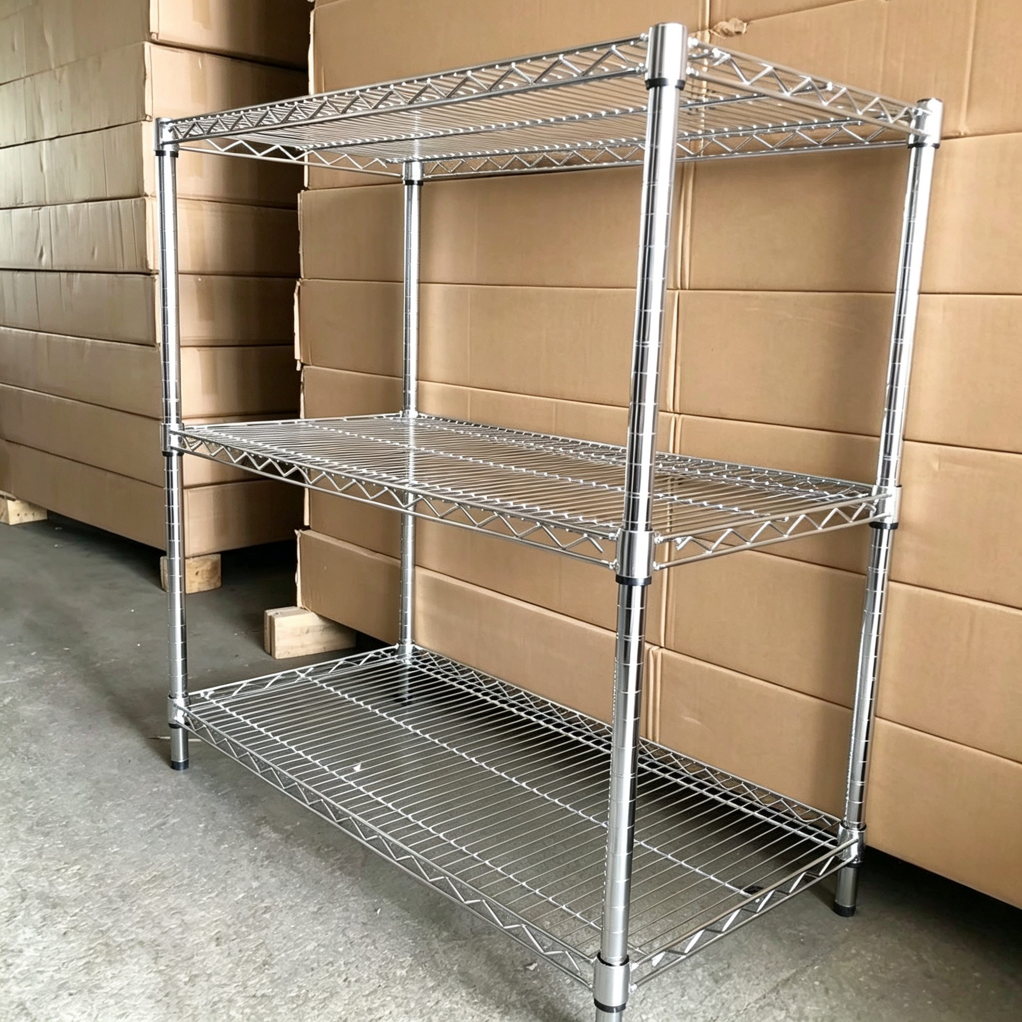 Heavy Duty Industrial Metal Wire Shelving 4mm Thickness 100kg Load Screw Assembly Warehouse Storage Rack