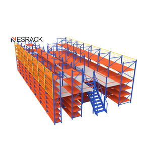 Anti Rust Heavy Duty Iron Mezzanine Floor Rack With Custom Size Auxiliary Storage Shelves For Factory Inventory