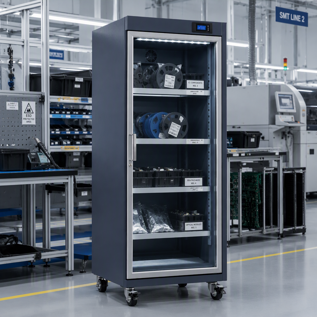 Single Door Nitrogen Cabinet Ultra Dry Storage Cabinet 1-10%RH LCD Display Adjustable Shelves For SMT Workshop