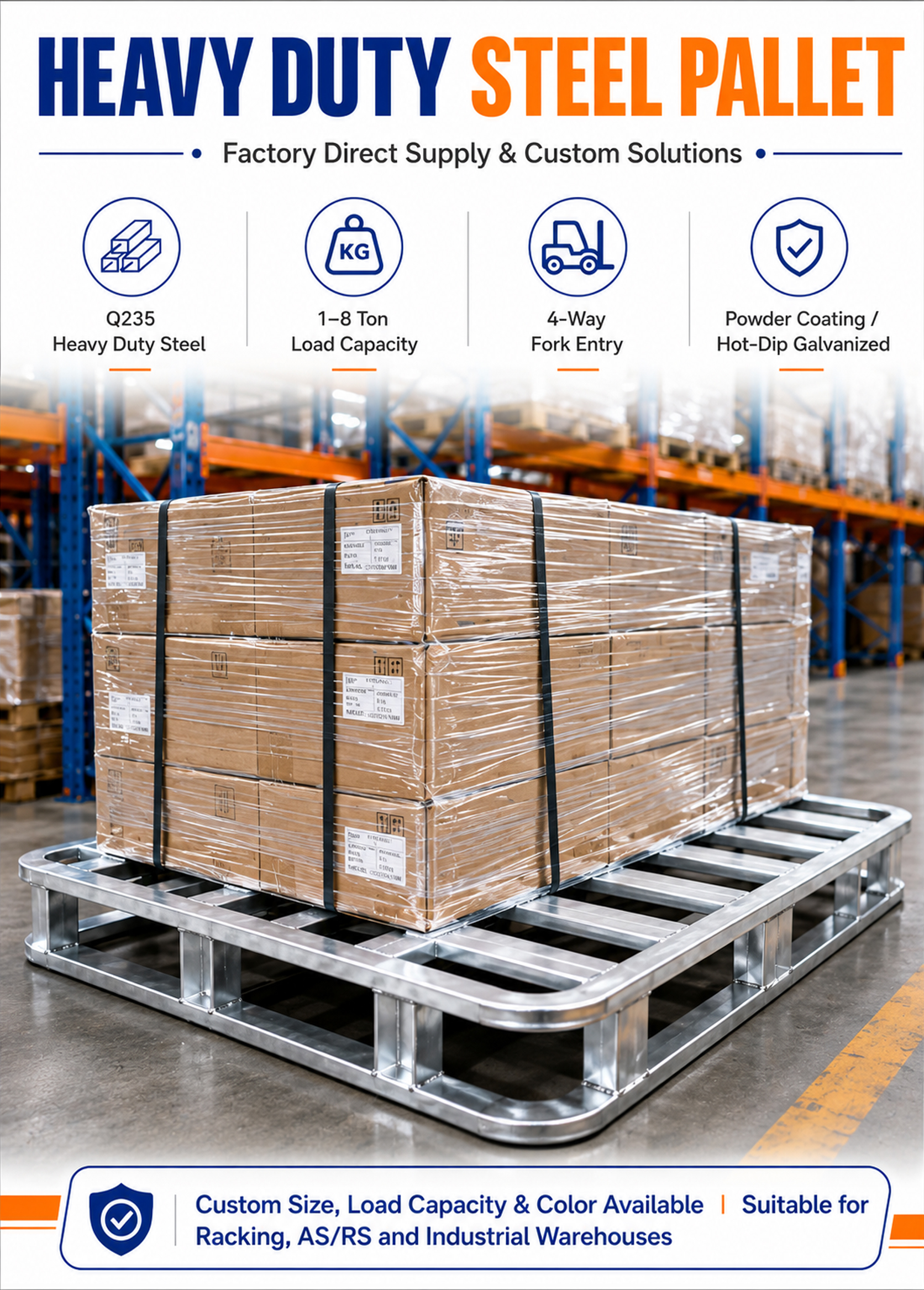 Heavy Duty Steel Pallet 1200x1200x125mm Warehouse Storage Metal Pallet for Pallet Rack System