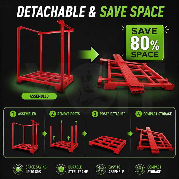 Industrial Storage 1000kg Loading Metal Nestainer Stacking Rack Stacker Pallet