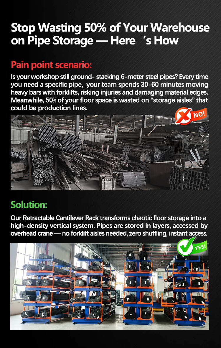 Industrial Racking System Heavy Duty Warehouse Pipe Storage Rack Custom Size Telescopic Profile Storage Rack for Steel Tube