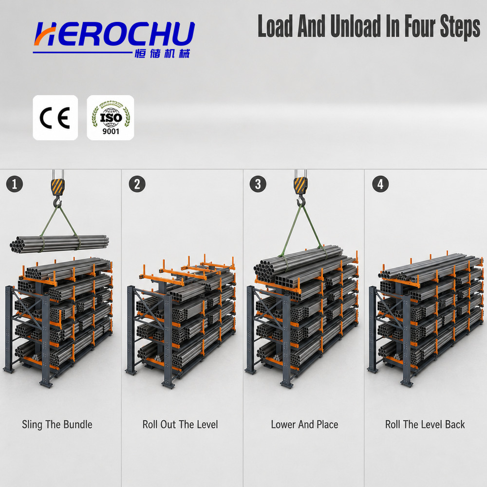 Hand Crank Telescopic Cantilever Rack | Single Side 4 Levels 1000 kg Per Arm | Q235B Steel | Steel Pipe Bar Sheet Metal Storage