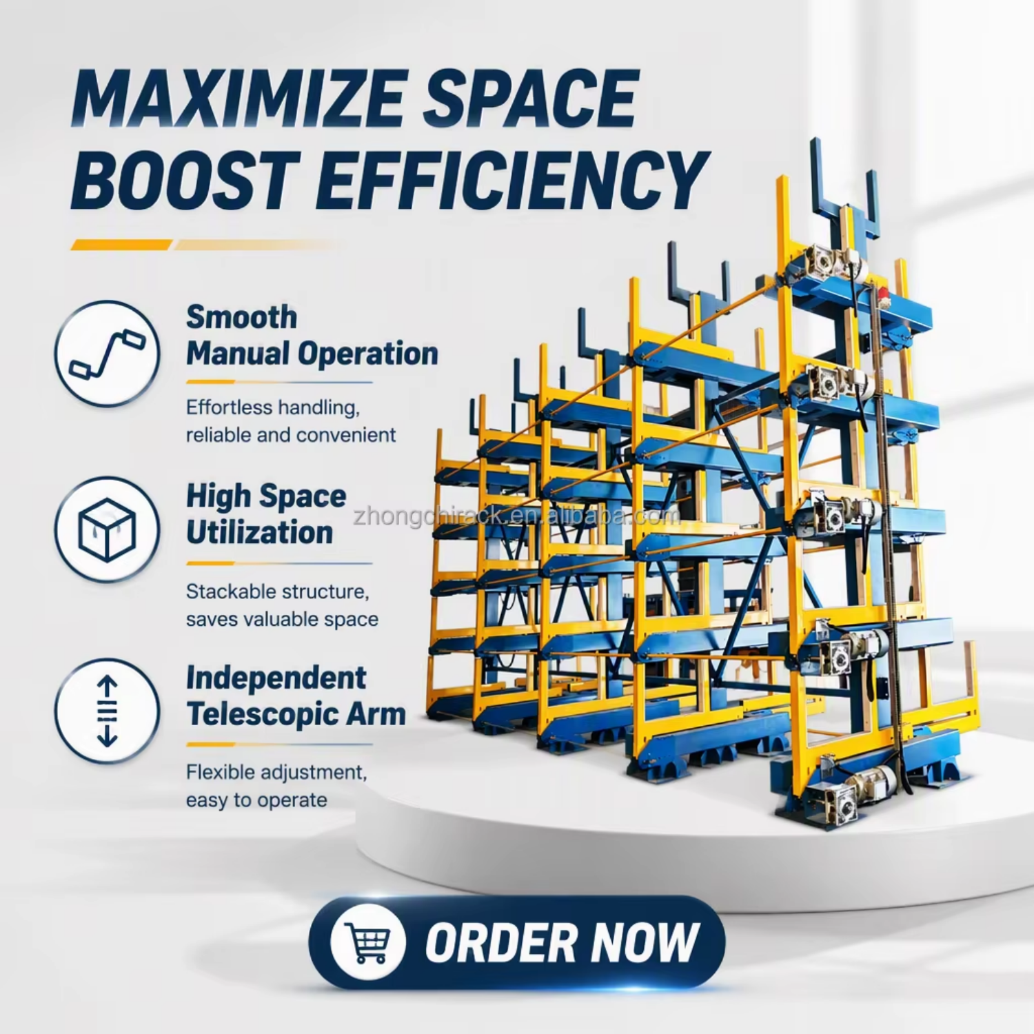 Motor Driven Telescopic Cantilever Rack for Efficient Steel Pipe Profile Warehouse Storage