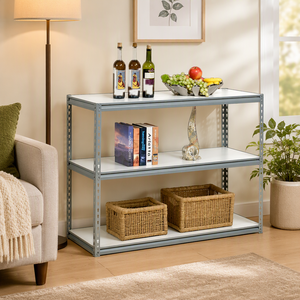 3-Tier Slotted Angle Storage Shelving Unit, Adjustable Metal Frame Home Display Rack, Living Room Storage Organizer