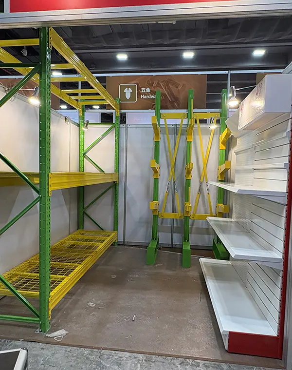 Trade fair showcase of warehouse safety accessories