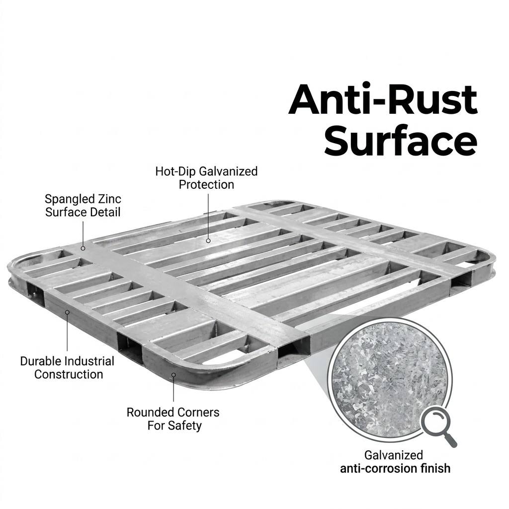 Heavy-Duty Steel Forklift Pallet Industrial Metal Racking Platform Stackable Anti-Rust Rounded Corners Moisture-Proof Storage