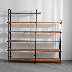 American Industrial Style Retro Iron Wrought Solid Wood Floor Shelving for Living Room Furniture