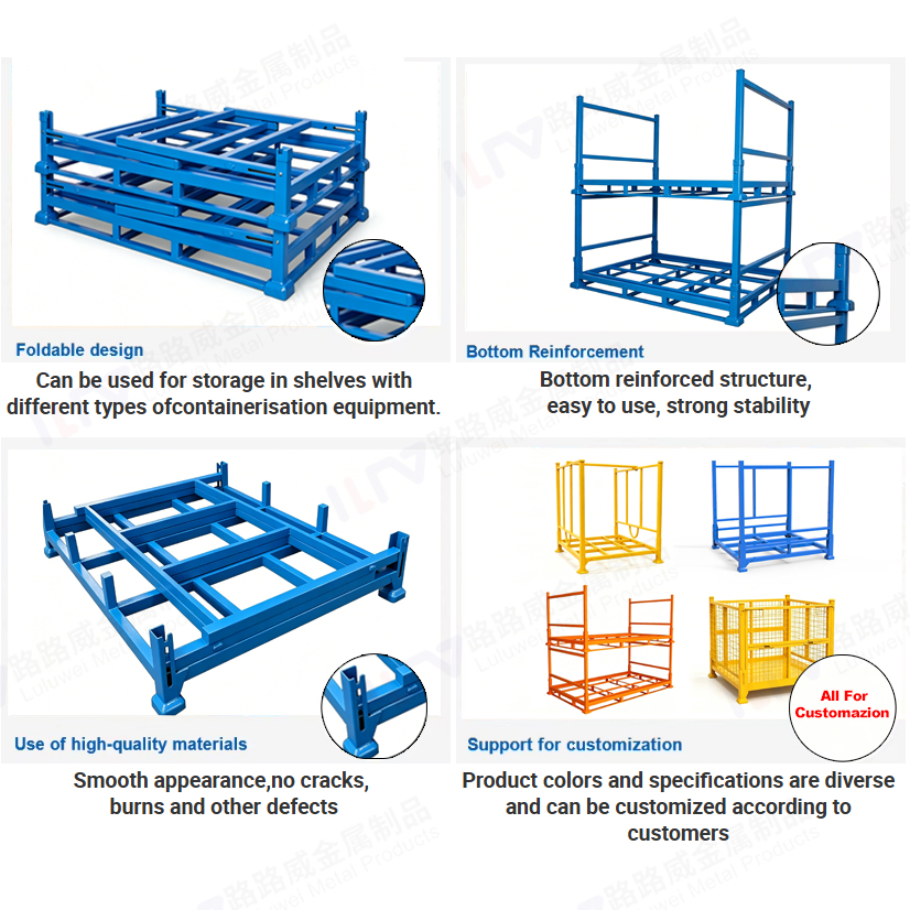 Warehouse Stackable Pallet Frame Q235 Steel Collapsible Stacking Rack Pallet
