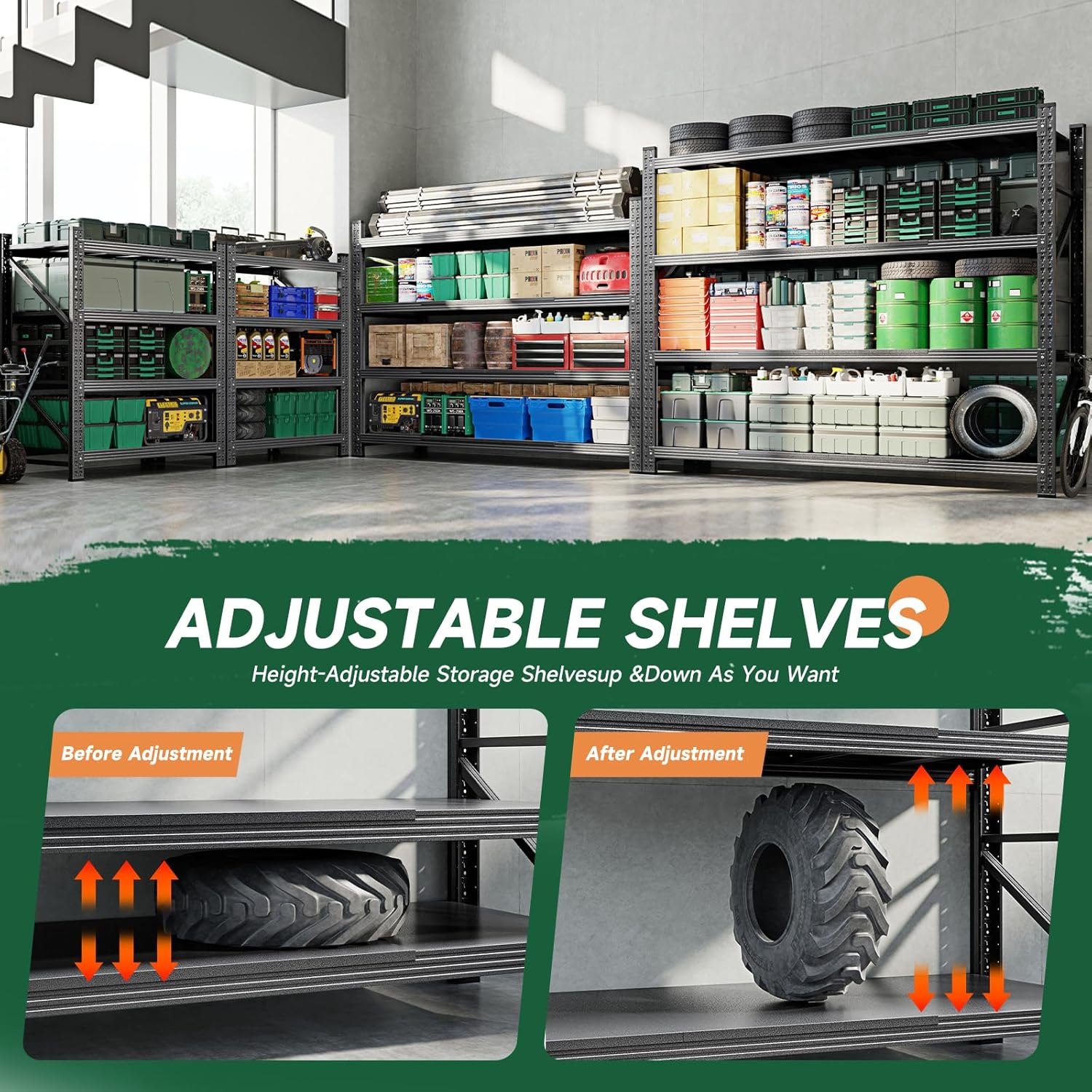 71.3" W Metal Storage Shelves,5000LBS Heavy Duty Garage Shelving Units, 4 Tier Adjustable Utility Rack Shelf,Large Industrial