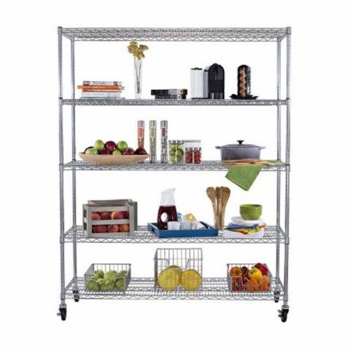 36 X 18 X 72 Inch 5 Tiers Industrial Chrome Wire Shelf Commercial Wire Shelving on Casters
