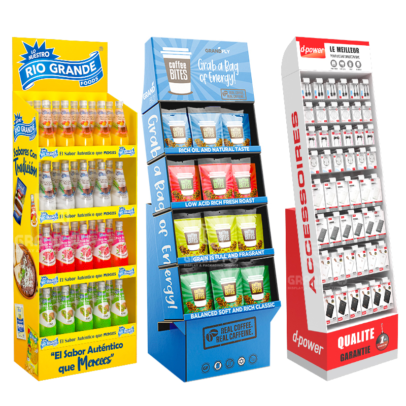 Custom POP Floor Cardboard Display Stand Foldable Flooring Carton Display Rack Supermarket Store Corrugated Display Shelf