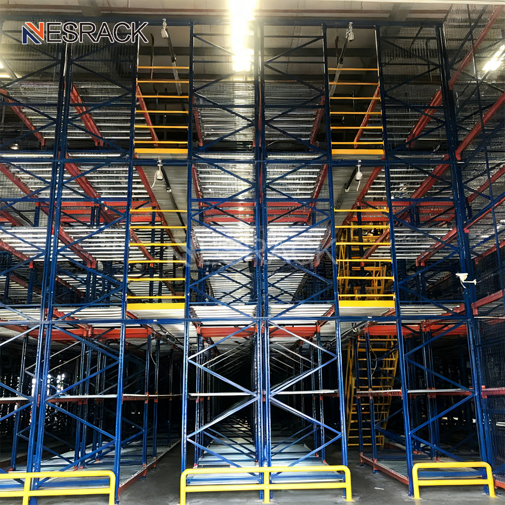 Anti Rust Heavy Duty Iron Mezzanine Floor Rack With Custom Size Auxiliary Storage Shelves For Factory Inventory