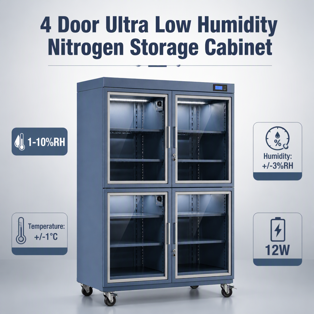 4 Door 220V Nitrogen Storage Cabinet Ultra Low Humidity ESD Safe Shelves Digital Control Moisture Sensitive Semiconductor IC PCB