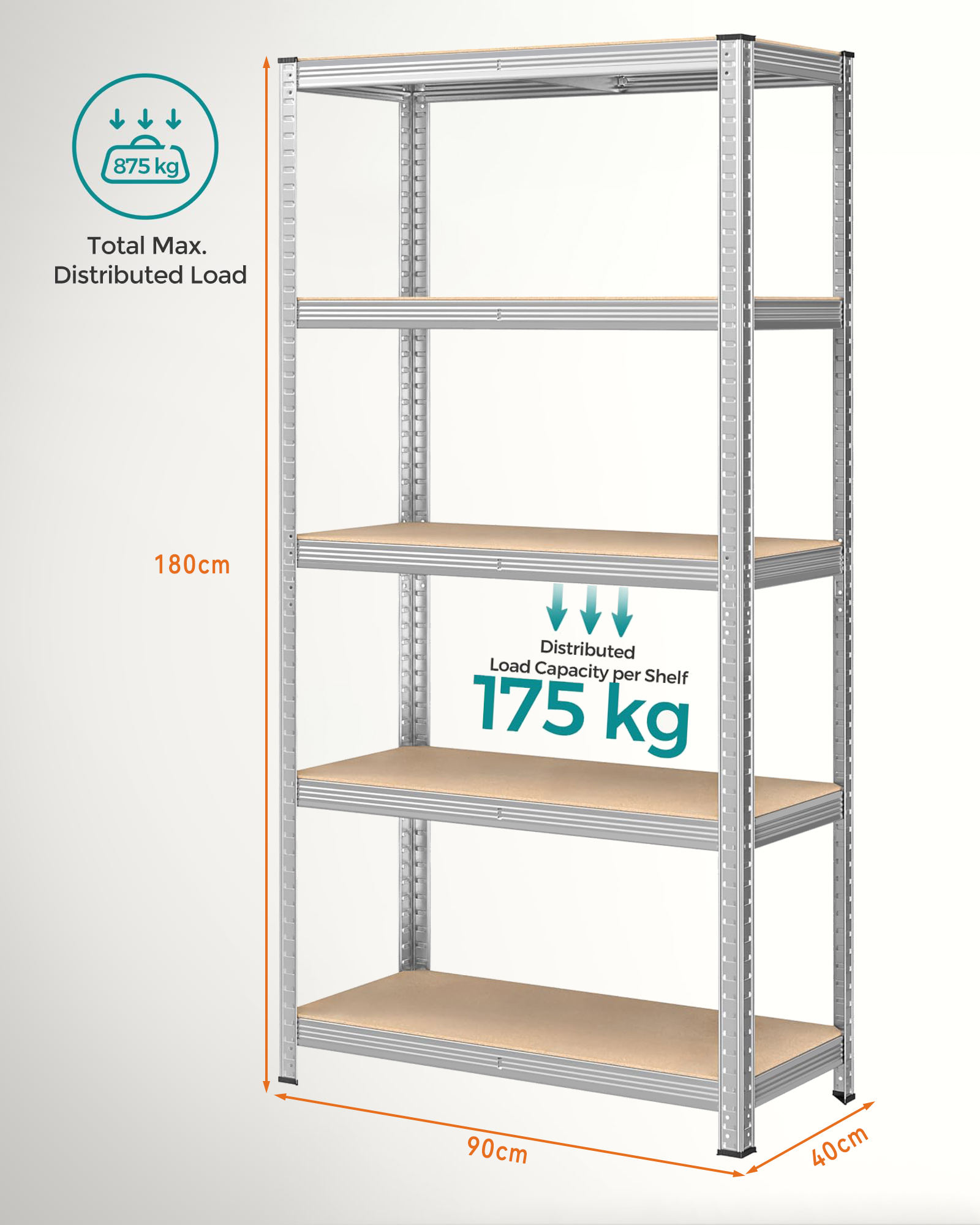 Heavy Duty 5-Layer Metal Shelf 180x90x40cm Galvanized Rust Resistant | Modular Storage Rack With Tool-Free Assembly