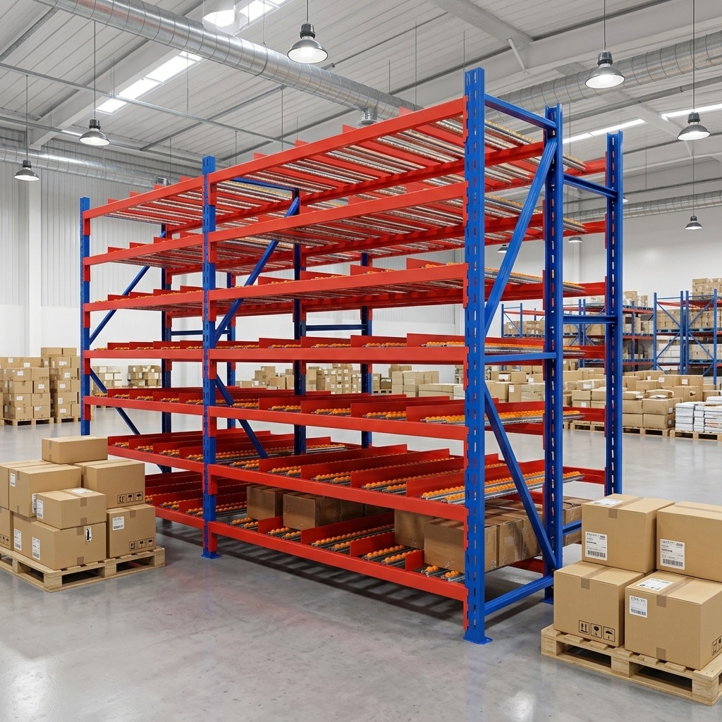 Industrial Carton Flow Rack Durable Cold Rolled Steel Roller Rails Corrosion Protected for Efficient FIFO