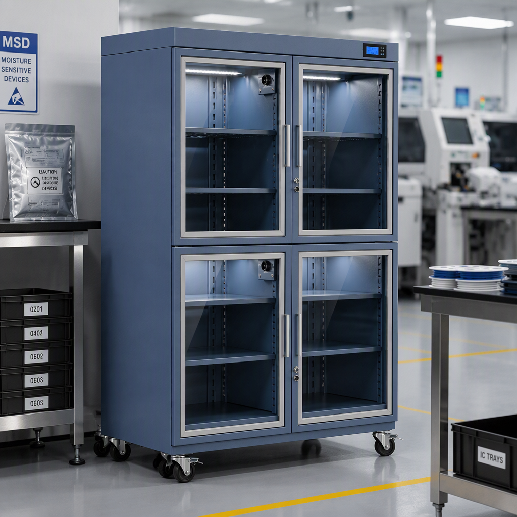 4 Door 220V Nitrogen Storage Cabinet Ultra Low Humidity ESD Safe Shelves Digital Control Moisture Sensitive Semiconductor IC PCB