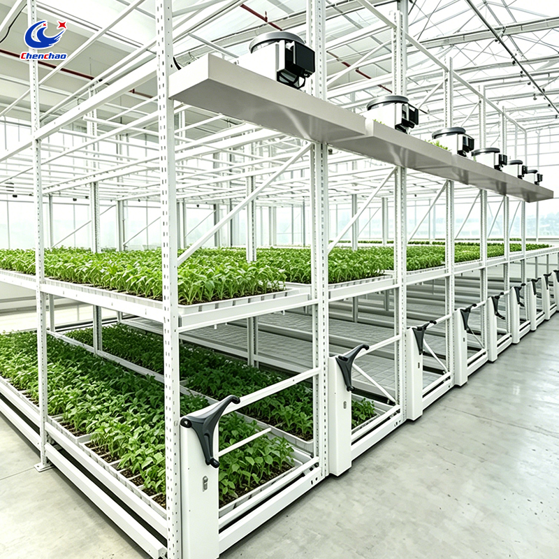 Multi-Layer Vertical Farm Grow Rack, Mobile Ebb and Flow Rolling Bench System for Indoor Hydroponic Greenhouse