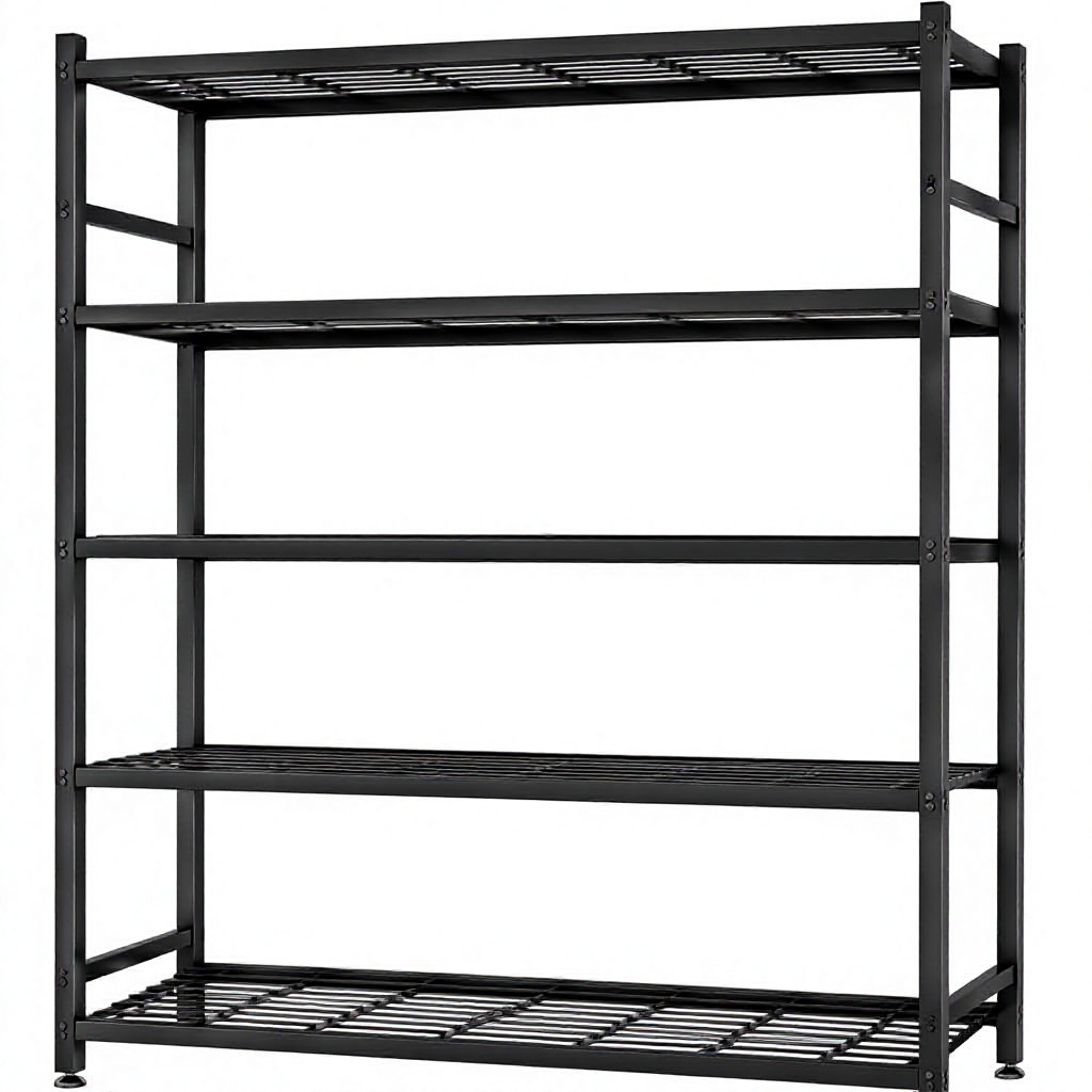 5-Tier Industrial Metal Shelving Unit with Leveling Feet-Heavy Duty Powder Coated Storage Shelves for Garage Kitchen More Black