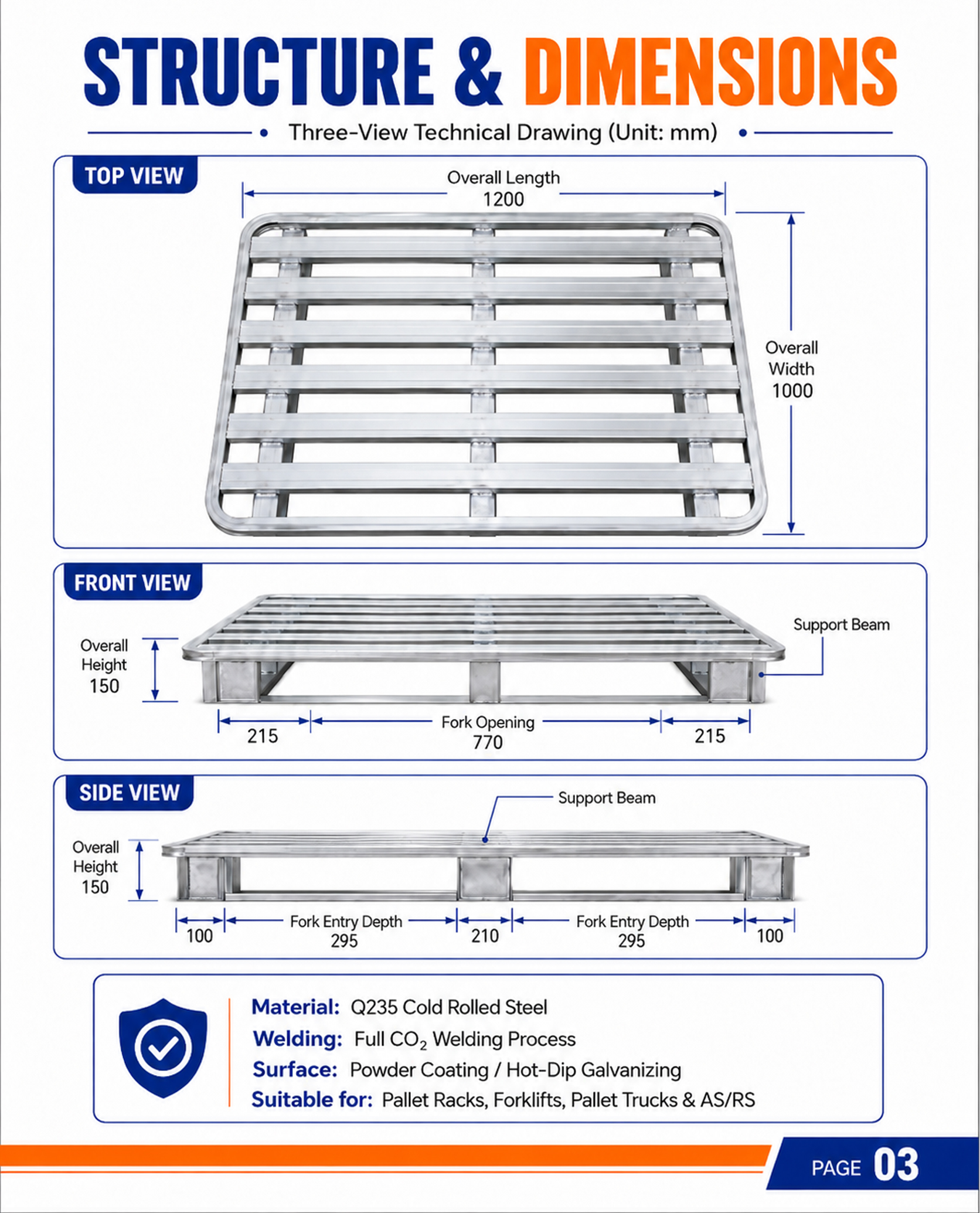 Heavy Duty Steel Pallet 1200x1200x125mm Warehouse Storage Metal Pallet for Pallet Rack System