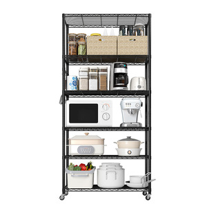 Versatile Storage 6 Tier Rolling Heavy Duty Black Powder Coated Carbon Steel Wire Shelving