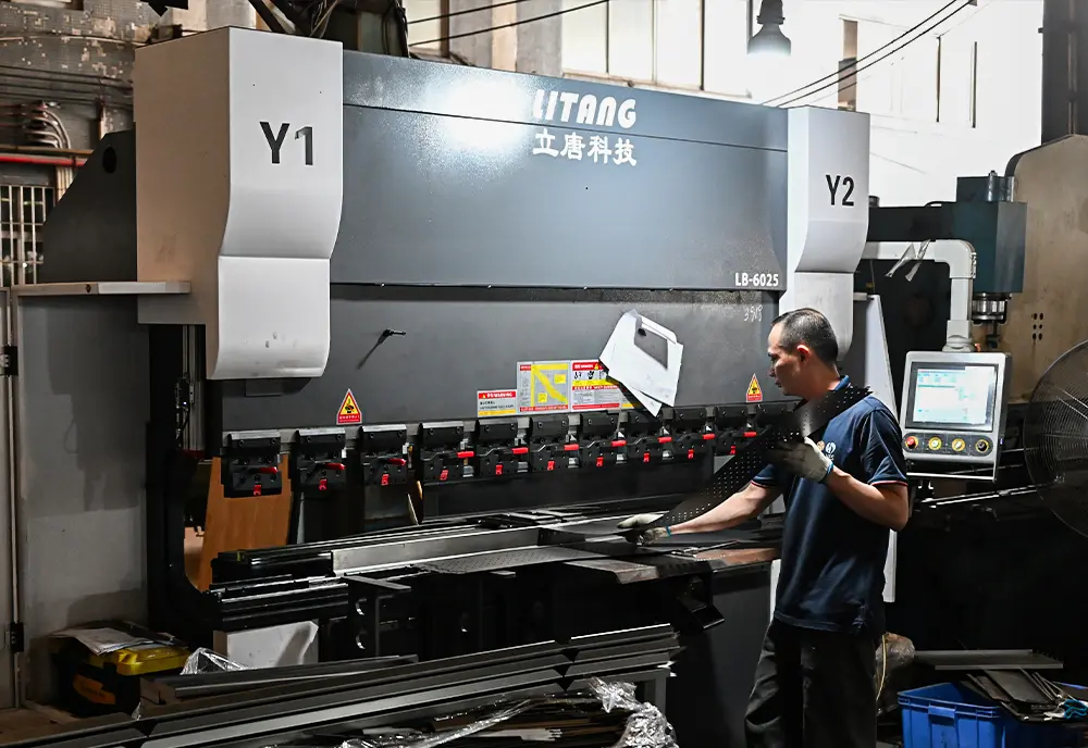 Beam connector and end plate stamping machinery