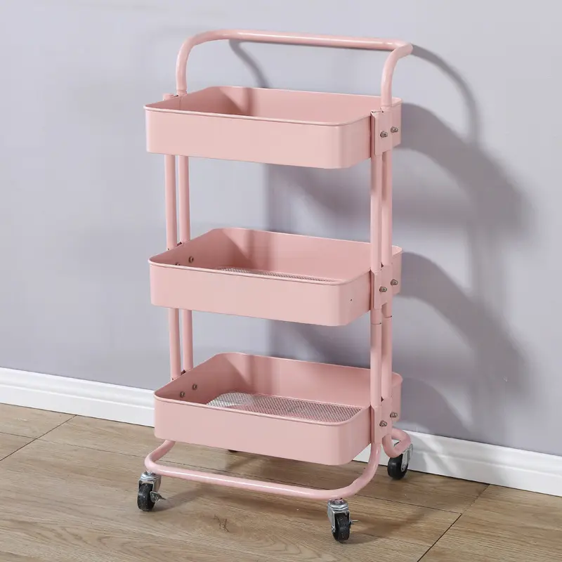 3-Layer Household &amp; Salon Storage Organizer Metal Mobile Rolling Trolley Utility Rack Convenient Mobile Storage
