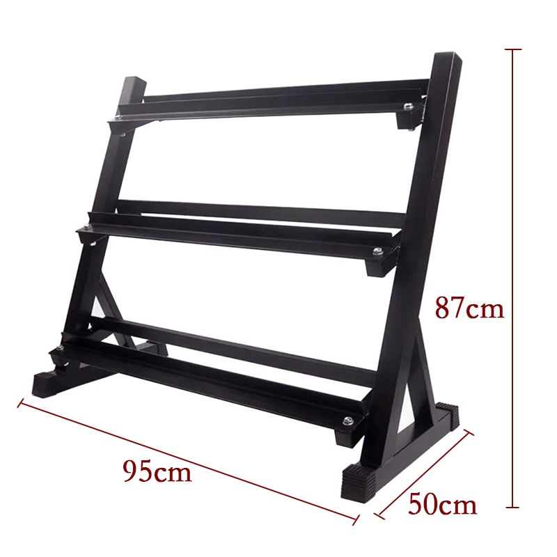 Factory Direct 3 Tier Metal Dumbbell Rack Modern Storage Stand Heavy Duty A3 Steel For Gym Dumbbell Kettlebell Storage