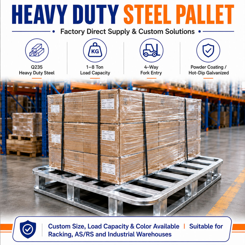 Heavy Duty Steel Pallet 1200x1200x125mm Warehouse Storage Metal Pallet For Pallet Rack System