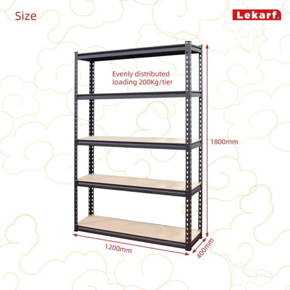 5 Tier Storage Shelving 1.5mm Boltless Carbon Steel Frame 12mm MDF Shelf Board Heavy Duty Garage Shelves 2200Lbs