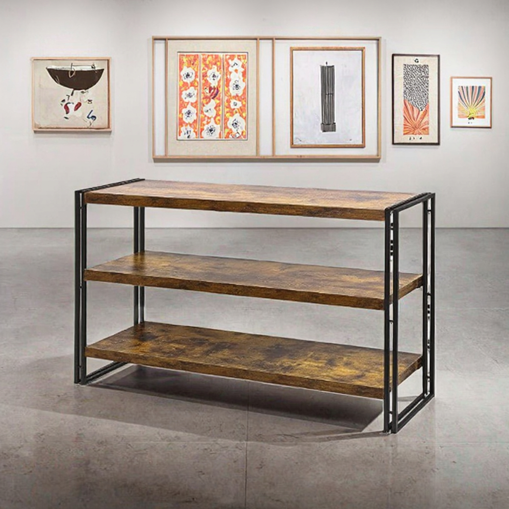 3-Tier Modern Wood and Metal Wall Shelf Details