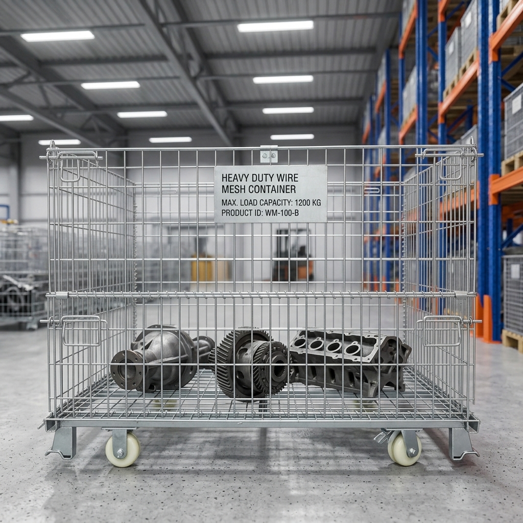 Foldable Steel Storage Cage Galvanized Wire Mesh Container Heavy Load Bearing Forklift Compatible Warehouse Rack Model 40