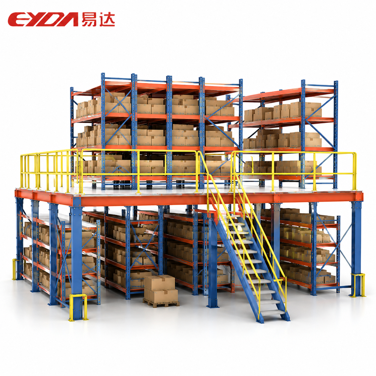 EYDA Galvanized Heavy Duty Industrial Mezzanine Storage Platform Rack 1000kg/sqm Load Capacity Powder Coated Corrosion