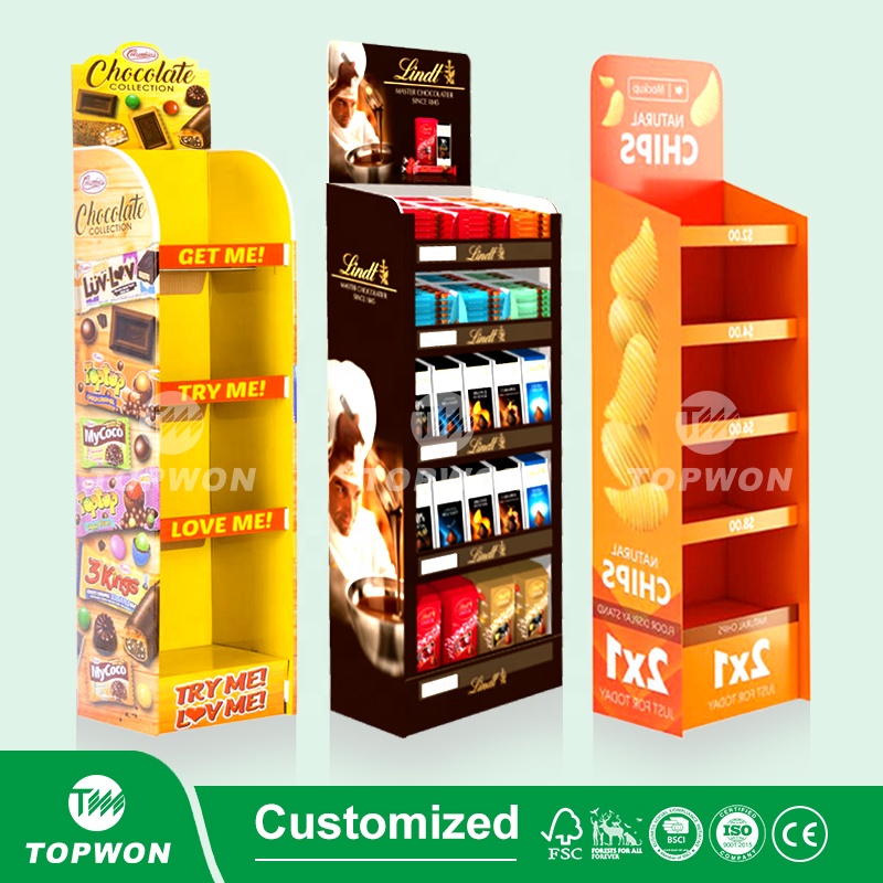 Custom Supermarket Retail Display Shelves 3 4 5 Tier Cardboard Floor Display Rack Shelf Cardboard Product Display Stand