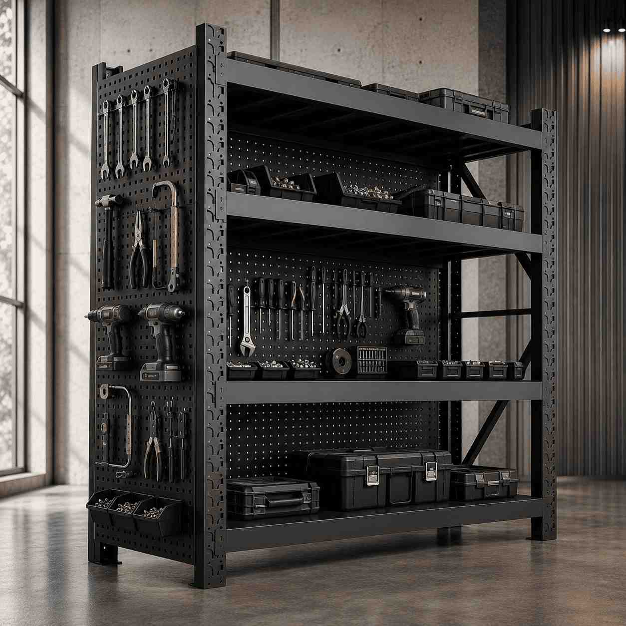 Custom Heavy Duty Shelving 300 Kg Layer Garage Black 4 Tier Warehouse Storage Metal Stacking Shelf Rack for Warehouse