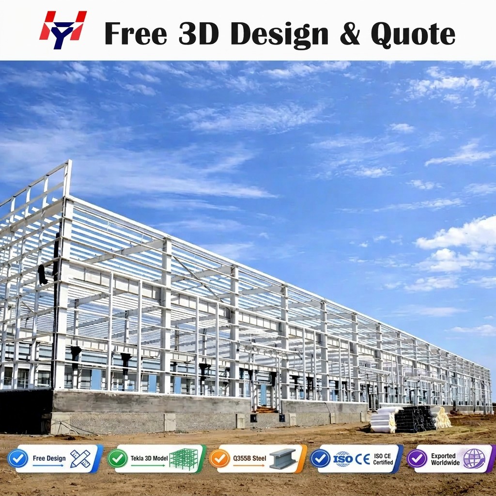 Prefabricated Steel Warehouse Building Raw Material Storage Factory Workshop Large Span Steel Frame Construction